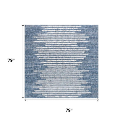 6' Blue And Ivory Square Striped Indoor Outdoor Area Rug HomeRoots