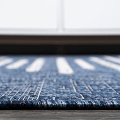 6' Blue And Ivory Square Striped Indoor Outdoor Area Rug HomeRoots