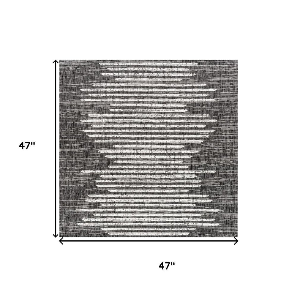 4' Black And Ivory Square Striped Indoor Outdoor Area Rug HomeRoots