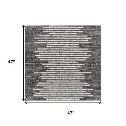 4' Black And Ivory Square Striped Indoor Outdoor Area Rug HomeRoots