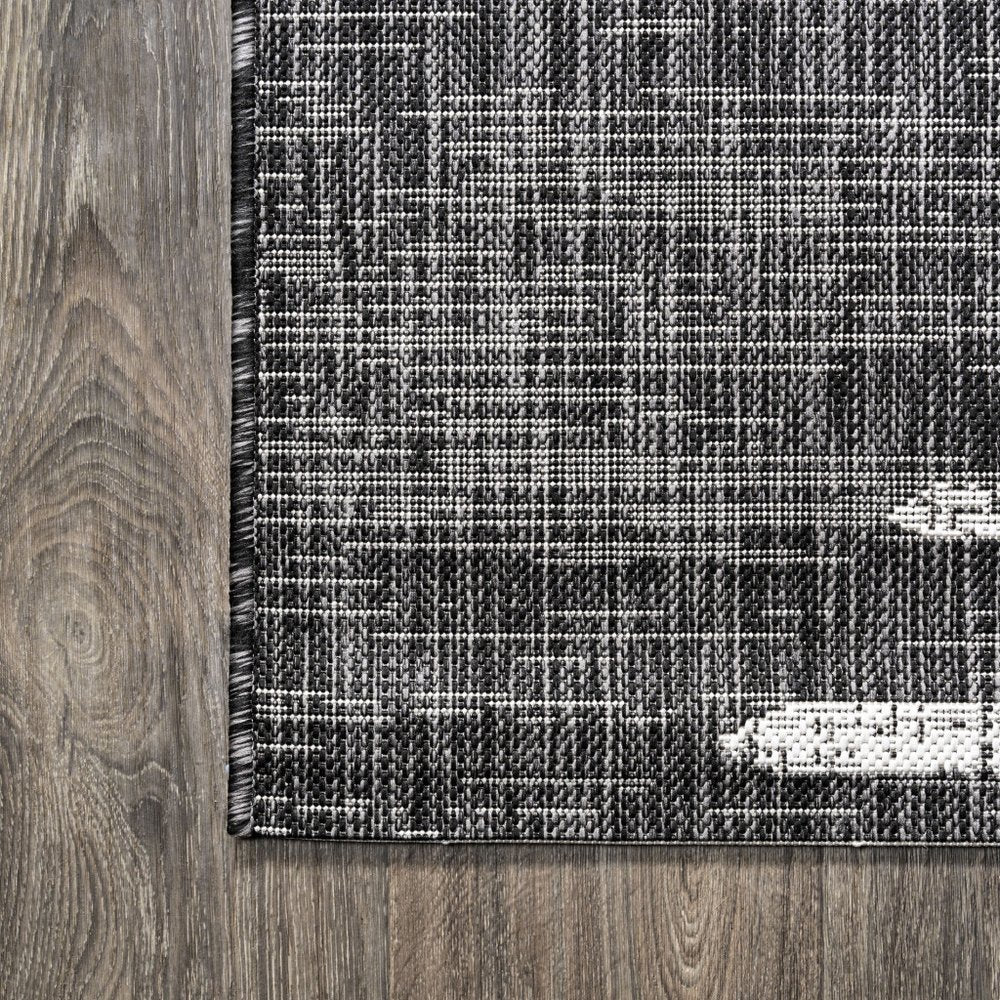 4' Black And Ivory Square Striped Indoor Outdoor Area Rug — view 3