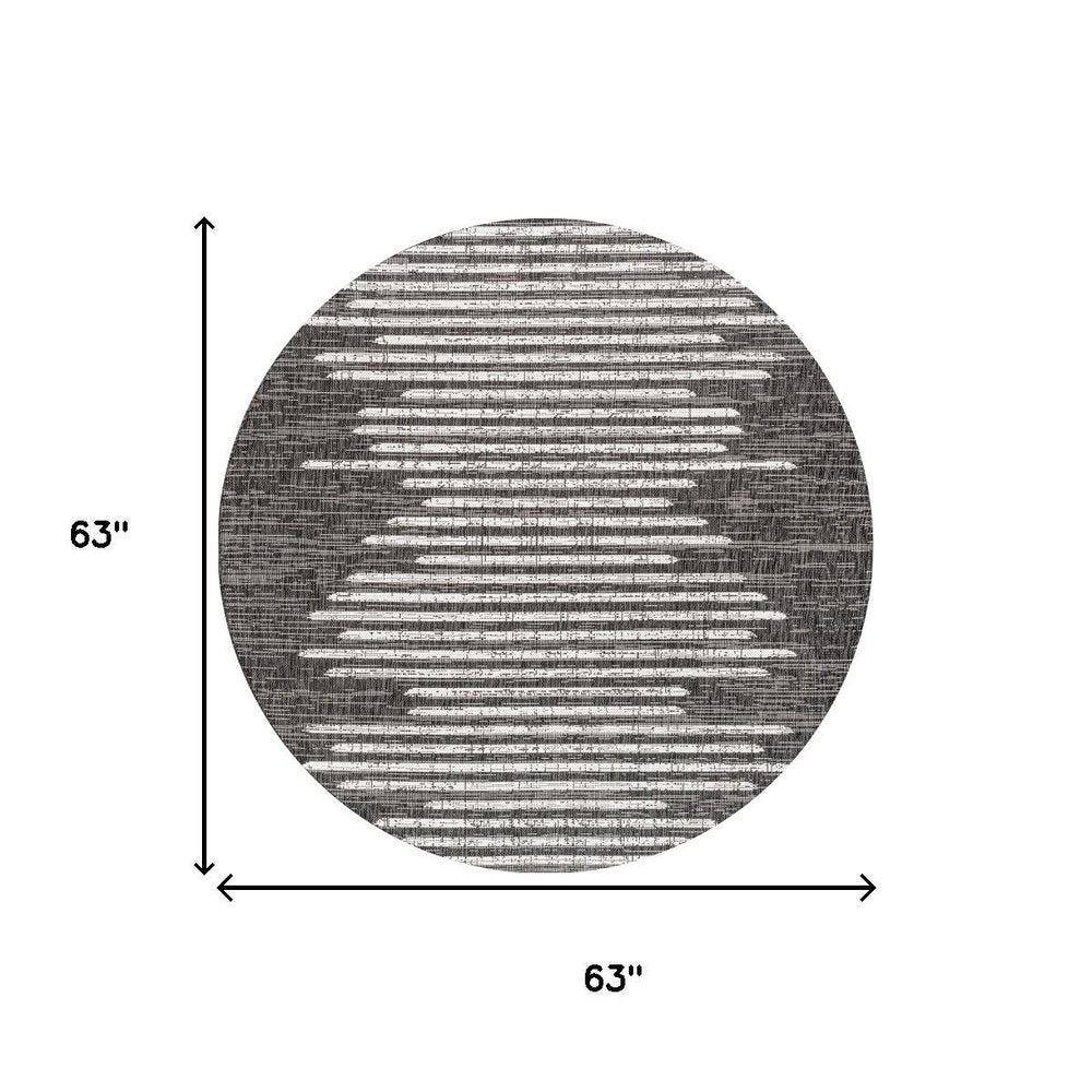 5' Black And Ivory Round Striped Indoor Outdoor Area Rug HomeRoots