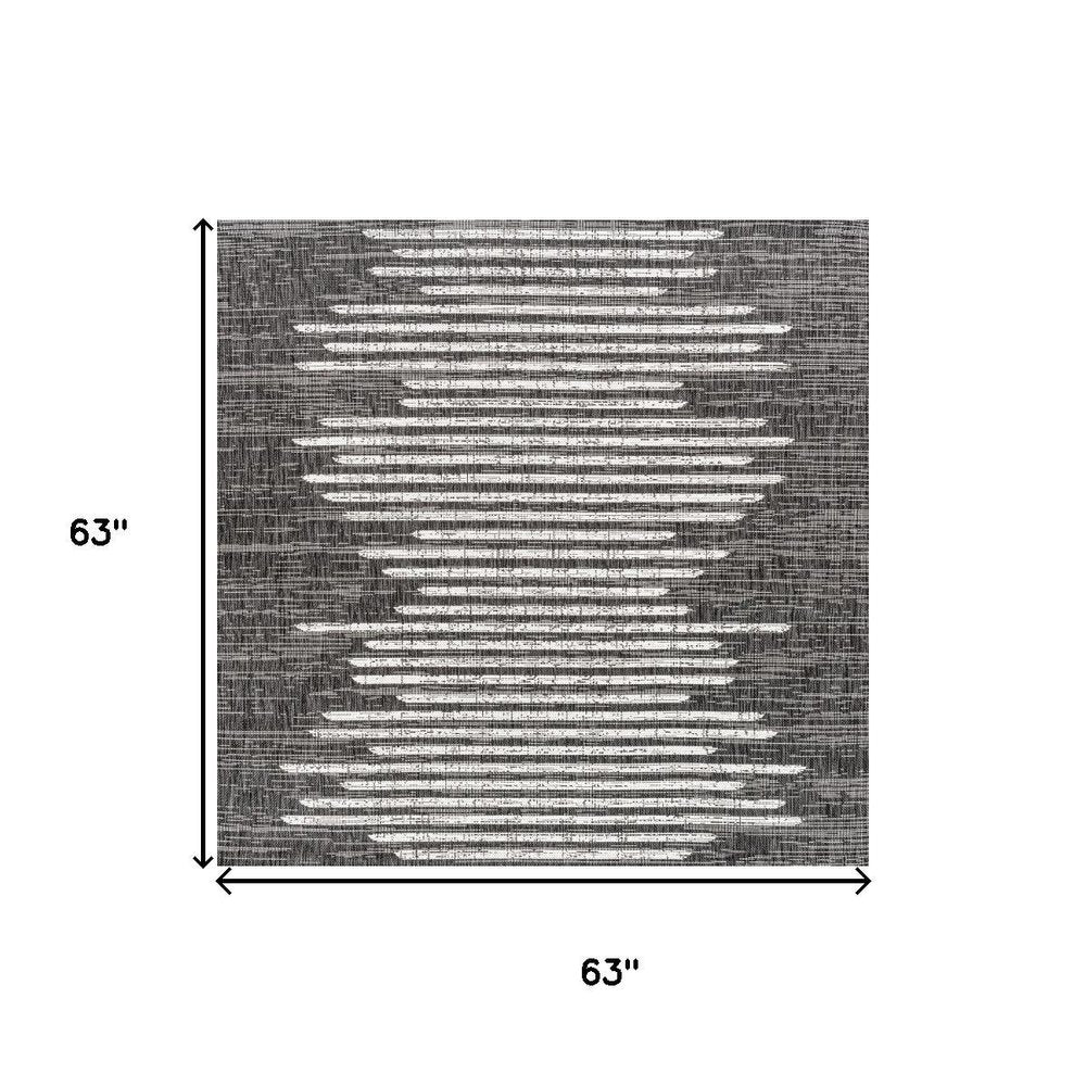 5' Black And Ivory Square Striped Indoor Outdoor Area Rug — view 6