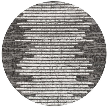 6' Black And Ivory Round Striped Indoor Outdoor Area Rug HomeRoots