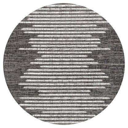6' Black And Ivory Round Striped Indoor Outdoor Area Rug HomeRoots