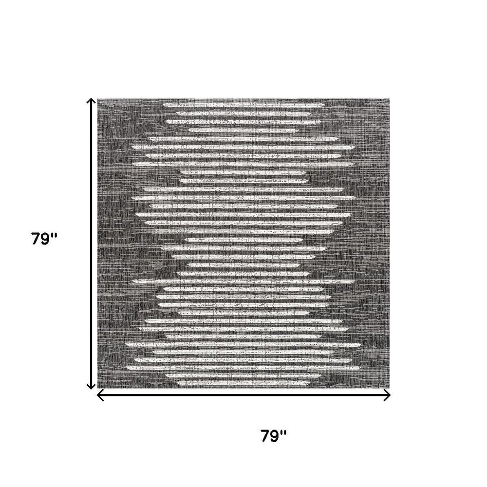 6' Black And Ivory Square Striped Indoor Outdoor Area Rug — view 6