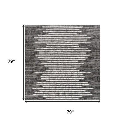 6' Black And Ivory Square Striped Indoor Outdoor Area Rug HomeRoots