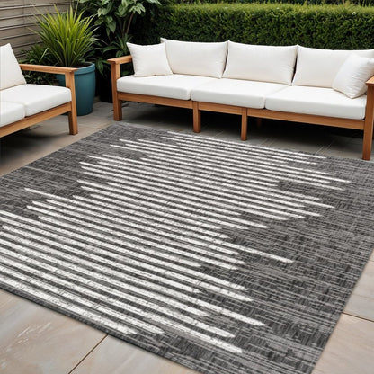 6' Black And Ivory Square Striped Indoor Outdoor Area Rug HomeRoots