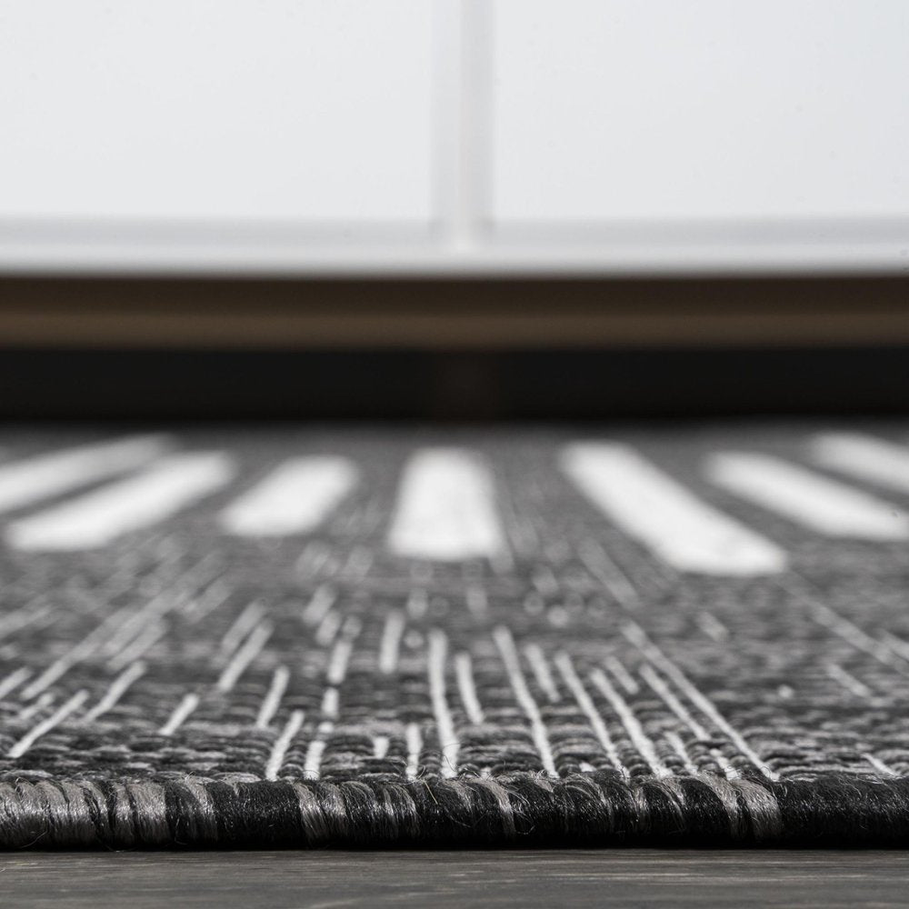 8' Black And Ivory Square Striped Indoor Outdoor Area Rug — view 4