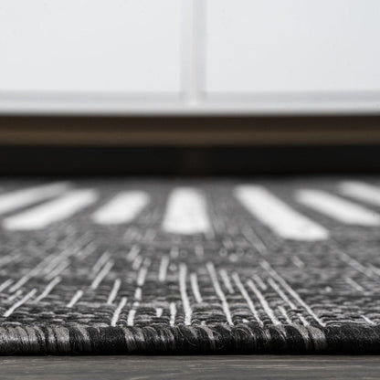 8' Black And Ivory Square Striped Indoor Outdoor Area Rug HomeRoots
