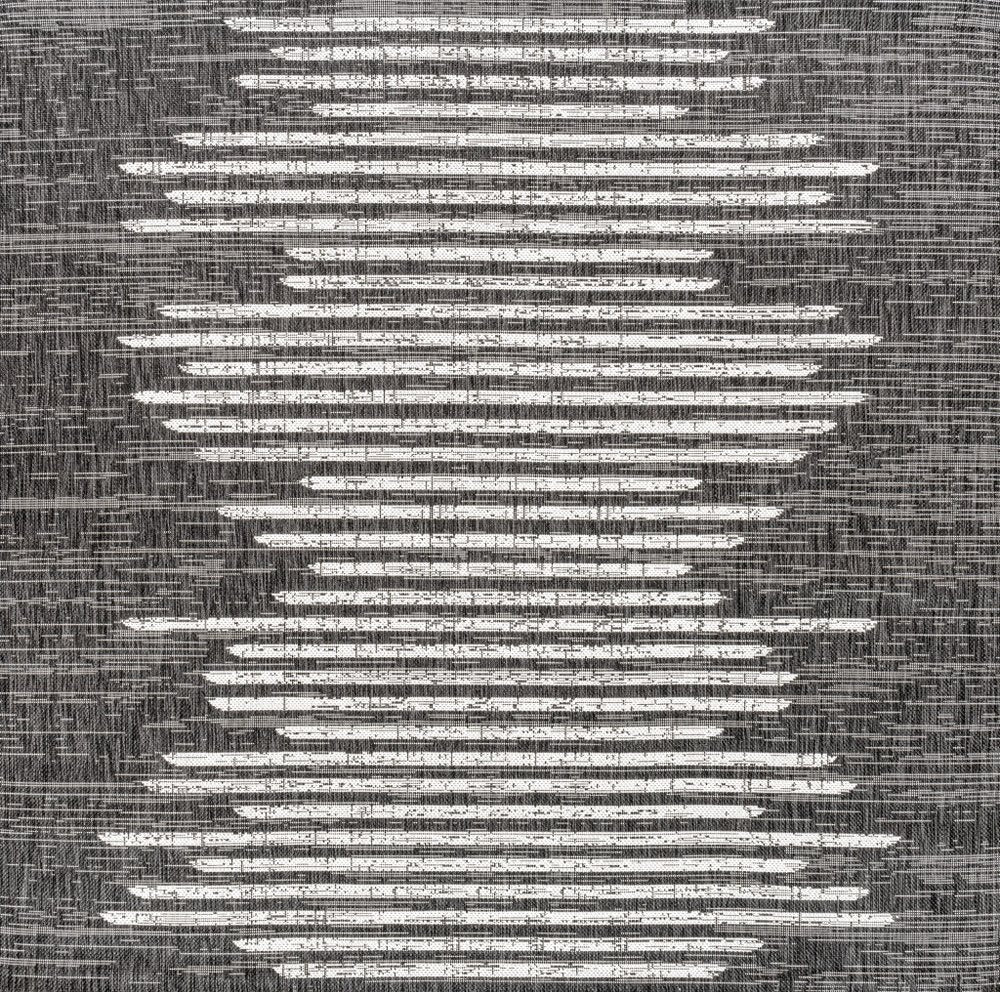 9' Black And Ivory Square Striped Indoor Outdoor Area Rug HomeRoots
