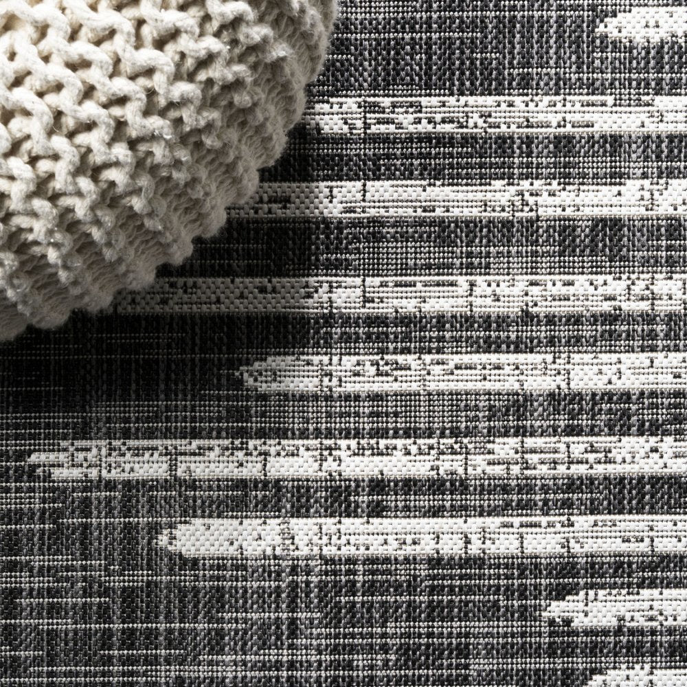 9' Black And Ivory Square Striped Indoor Outdoor Area Rug HomeRoots