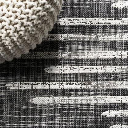 9' Black And Ivory Square Striped Indoor Outdoor Area Rug HomeRoots