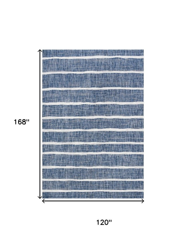 10' X 14' Blue And Ivory Striped Indoor Outdoor Area Rug HomeRoots