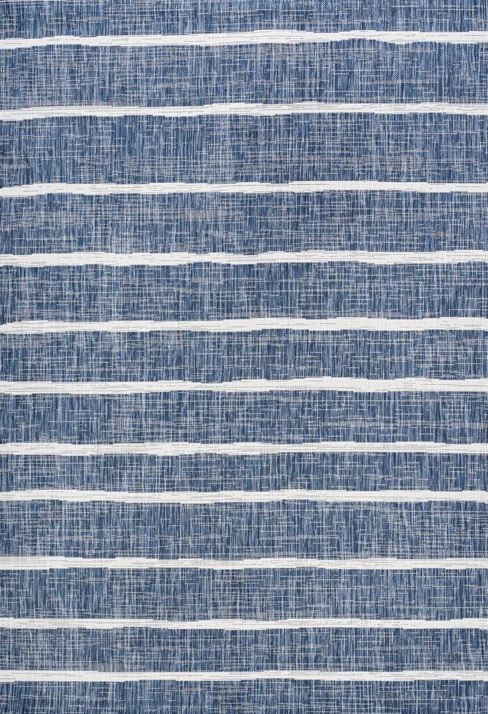 10' X 14' Blue And Ivory Striped Indoor Outdoor Area Rug — view 1