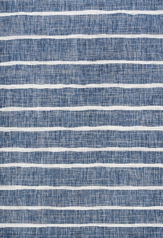 10' X 14' Blue And Ivory Striped Indoor Outdoor Area Rug