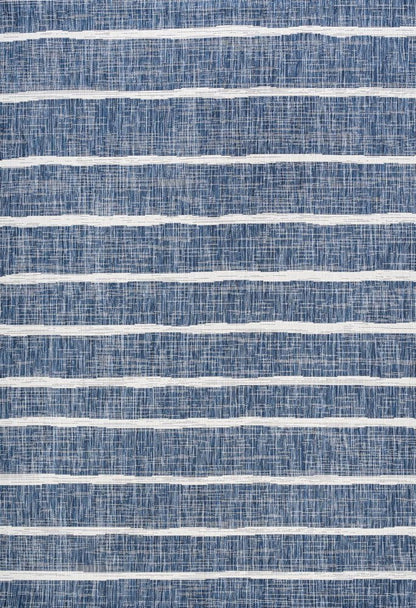 10' X 14' Blue And Ivory Striped Indoor Outdoor Area Rug