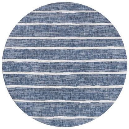 6' Blue And Ivory Round Striped Indoor Outdoor Area Rug HomeRoots