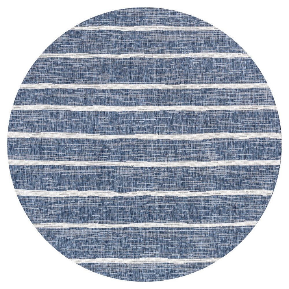 6' Blue And Ivory Round Striped Indoor Outdoor Area Rug — view 8
