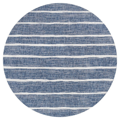 6' Blue And Ivory Round Striped Indoor Outdoor Area Rug HomeRoots