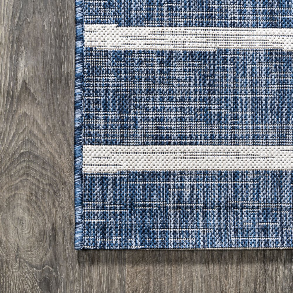 6' Blue And Ivory Round Striped Indoor Outdoor Area Rug HomeRoots