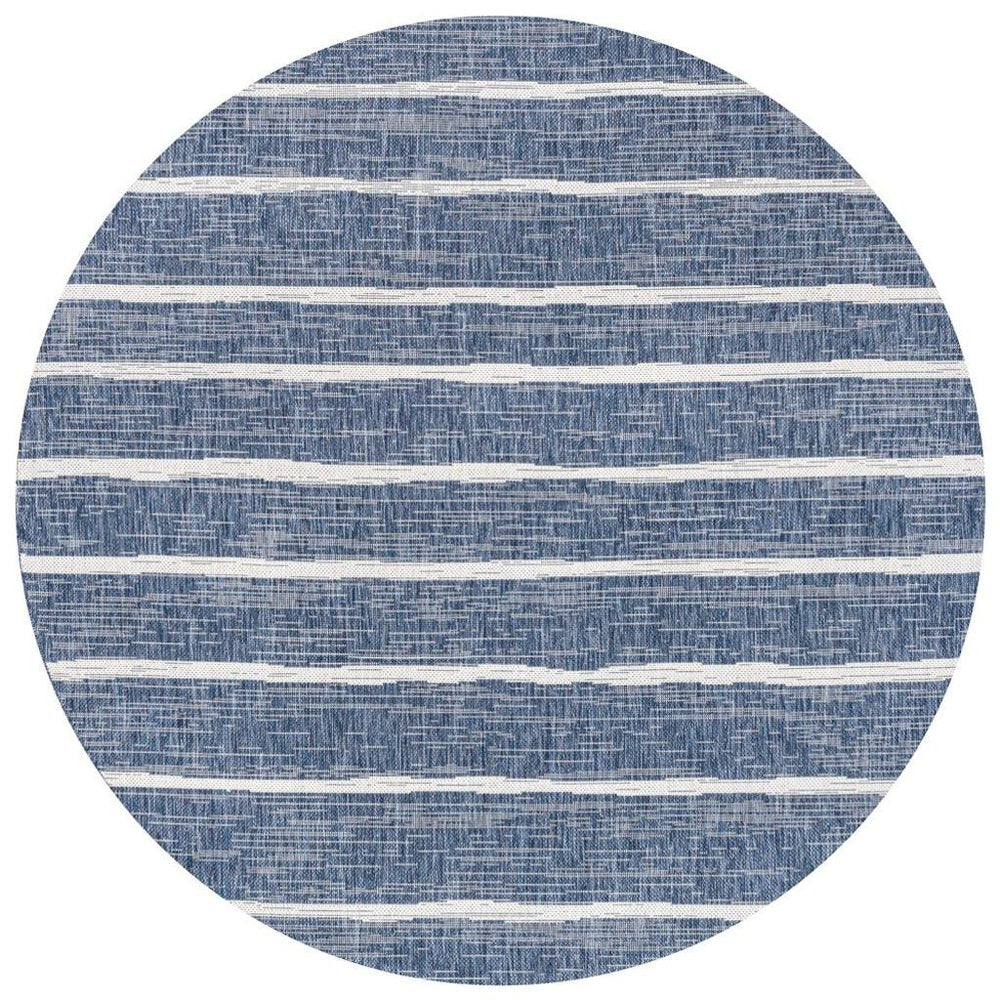 8' Blue And Ivory Round Striped Indoor Outdoor Area Rug — view 7