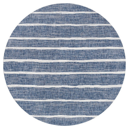 8' Blue And Ivory Round Striped Indoor Outdoor Area Rug HomeRoots