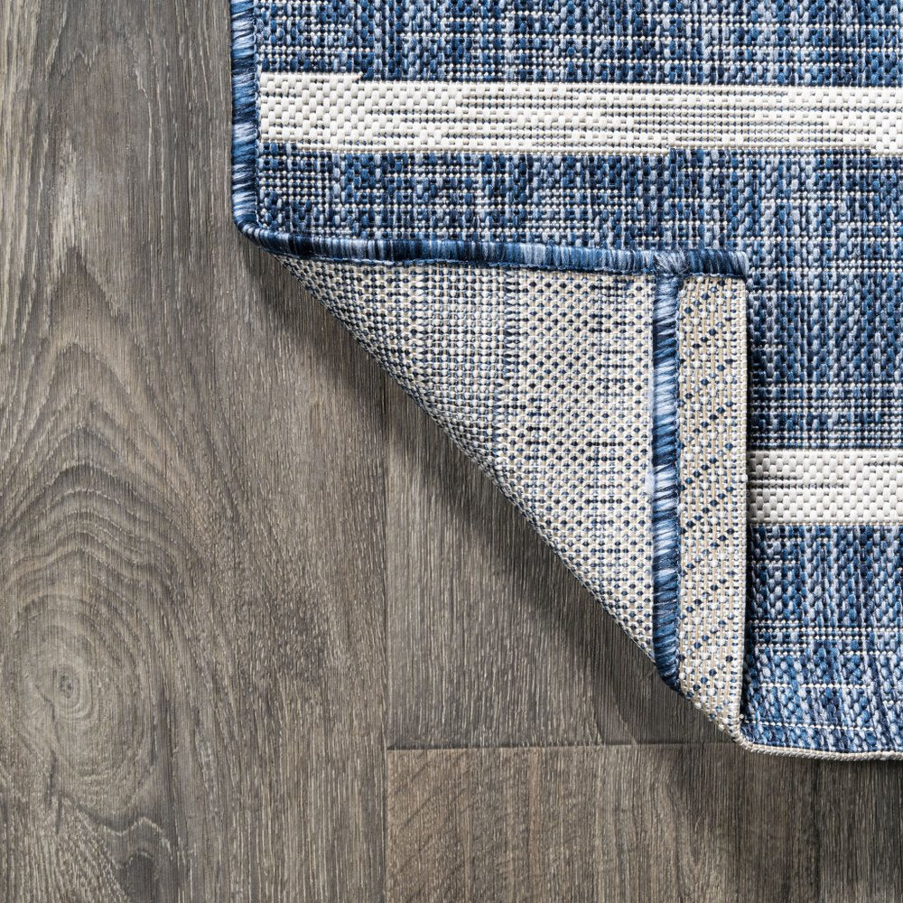 8' Blue And Ivory Round Striped Indoor Outdoor Area Rug HomeRoots
