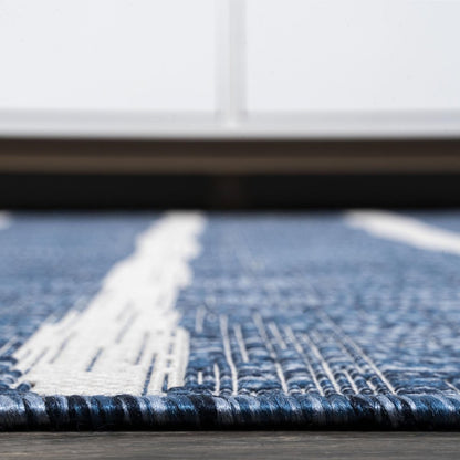 8' Blue And Ivory Round Striped Indoor Outdoor Area Rug HomeRoots