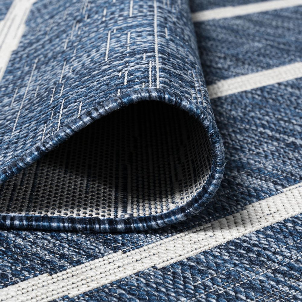 8' Blue And Ivory Round Striped Indoor Outdoor Area Rug HomeRoots