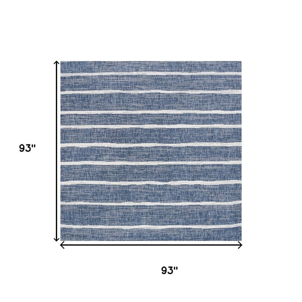 8' Blue And Ivory Square Striped Indoor Outdoor Area Rug HomeRoots