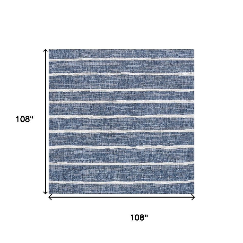 9' Blue And Ivory Square Striped Indoor Outdoor Area Rug HomeRoots
