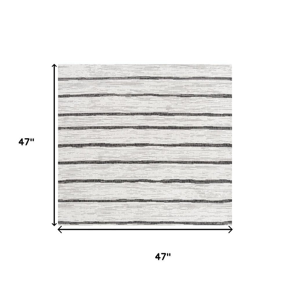 4' Ivory And Black Square Striped Indoor Outdoor Area Rug HomeRoots