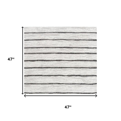 4' Ivory And Black Square Striped Indoor Outdoor Area Rug HomeRoots