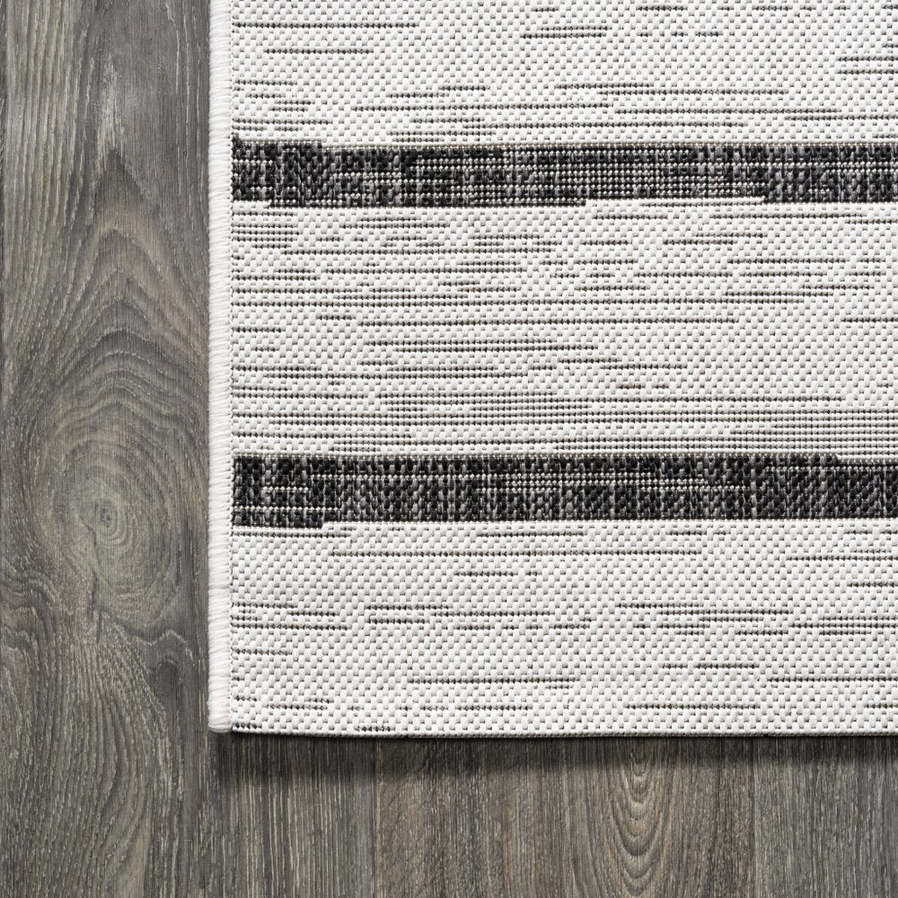4' Ivory And Black Square Striped Indoor Outdoor Area Rug HomeRoots