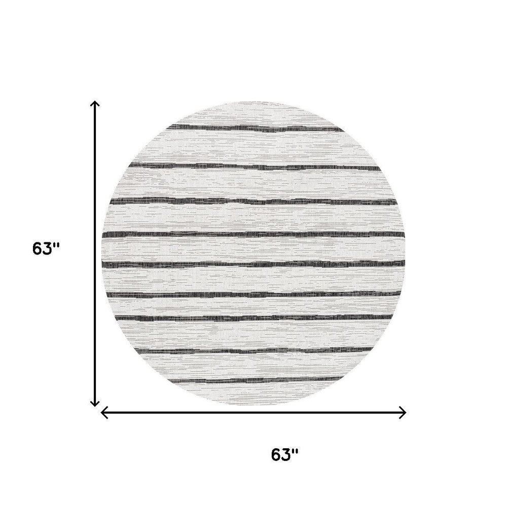 5' Ivory And Black Round Striped Indoor Outdoor Area Rug HomeRoots