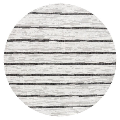 5' Ivory And Black Round Striped Indoor Outdoor Area Rug HomeRoots
