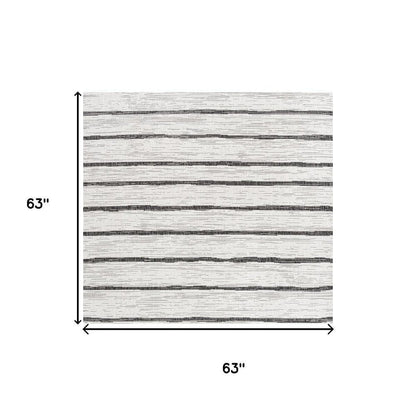 5' Ivory And Black Square Striped Indoor Outdoor Area Rug HomeRoots