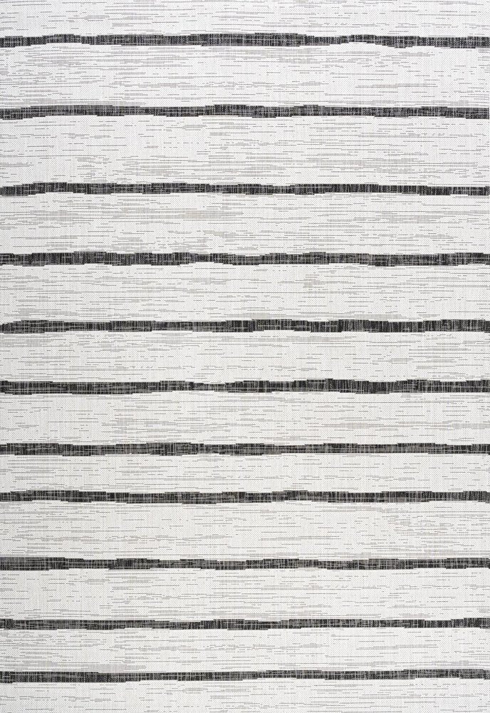 6' X 9' Ivory And Black Striped Indoor Outdoor Area Rug — view 1