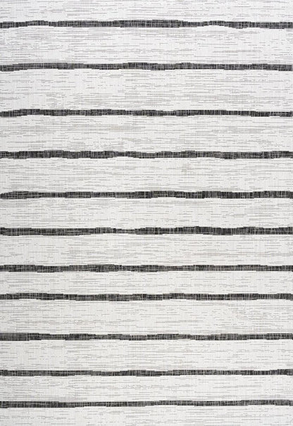 6' X 9' Ivory And Black Striped Indoor Outdoor Area Rug HomeRoots