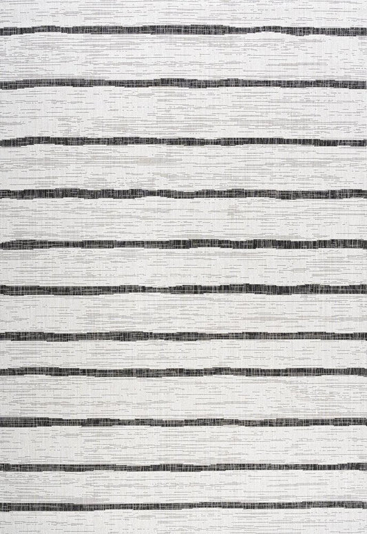 6' X 9' Ivory And Black Striped Indoor Outdoor Area Rug