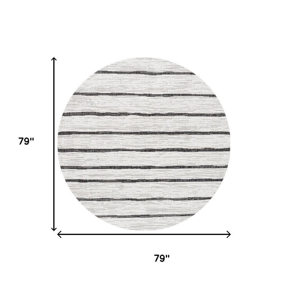 6' Ivory And Black Round Striped Indoor Outdoor Area Rug — view 7