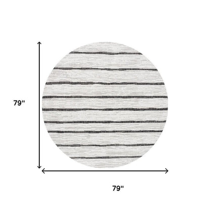 6' Ivory And Black Round Striped Indoor Outdoor Area Rug HomeRoots