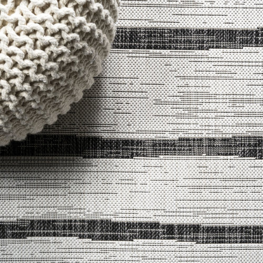 6' Ivory And Black Round Striped Indoor Outdoor Area Rug HomeRoots