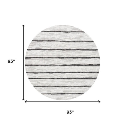 8' Ivory And Black Round Striped Indoor Outdoor Area Rug HomeRoots