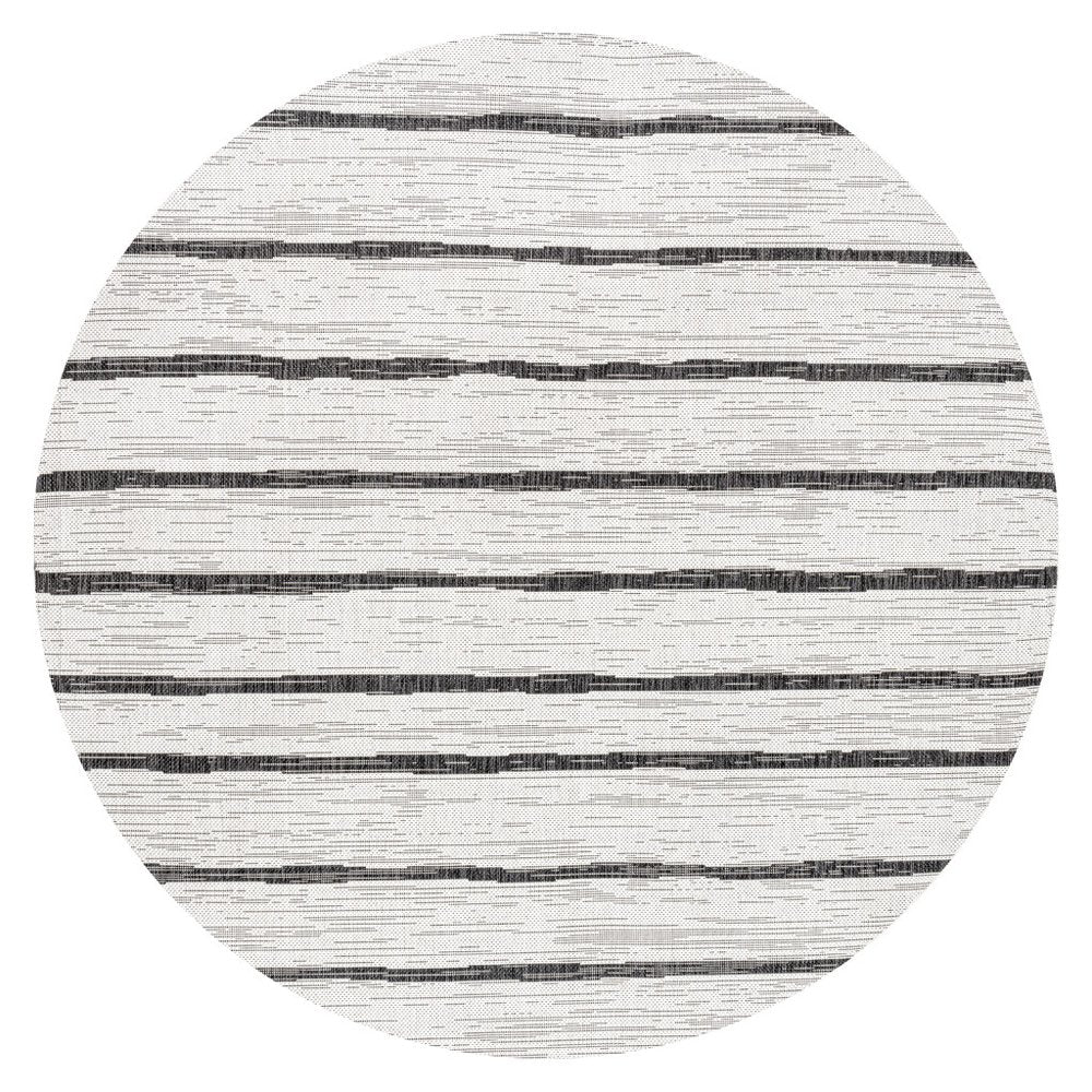 8' Ivory And Black Round Striped Indoor Outdoor Area Rug — view 1