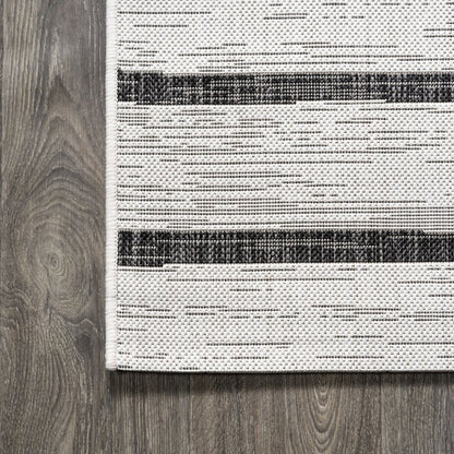 8' Ivory And Black Round Striped Indoor Outdoor Area Rug HomeRoots
