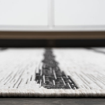 8' Ivory And Black Round Striped Indoor Outdoor Area Rug HomeRoots