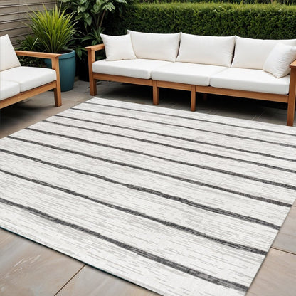 8' Ivory And Black Square Striped Indoor Outdoor Area Rug