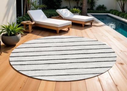 9' Ivory And Black Round Striped Indoor Outdoor Area Rug HomeRoots